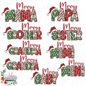 Pacchetto PNG Merry Family / Sublimazione familiare abbinata a Natale / File di progettazione digitale natalizio con cappello da Babbo Natale carino / Vacanze Merry Mama and Me