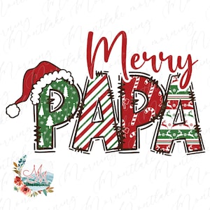 Feliz Papá PNG / Sublimación familiar a juego de Navidad / Lindo archivo de diseño digital de Papá Noel con sombrero de Papá Noel / Clipart de mamá y yo de vacaciones