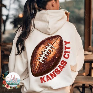 Kansas City Football PNG | Kansas City Glittery Football DTF DTG Sublimation | Download de arquivo de design digital de futebol de Kansas City para mulheres