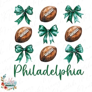 Football de Philadelphie PNG | Philly Throwback Vert | Sublimation de football Philly Coquette | Fichier numérique PNG de l'équipe sportive de ballons de football et d'arcs