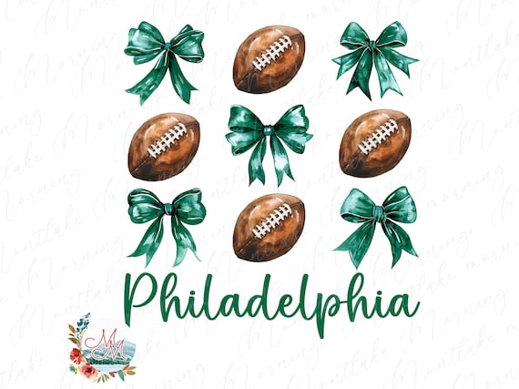 Philadelphia Football PNG | Philly Throwback Green | Philly Coquette Football Sublimation | Footballs and Bows Sports Team Digital File PNG