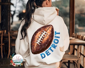 Fútbol de Detroit PNG / Archivo de fútbol con purpurina de Detroit / Diseño digital de fútbol con purpurina de Michigan para chicas / Descarga de sublimación de equipos deportivos
