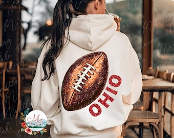 Ohio Football PNG | Ohio Glitter Football Datei | Girly Ohio glitzerndes Football-Design | Sport Team Sublimation DTF DTG Digital
