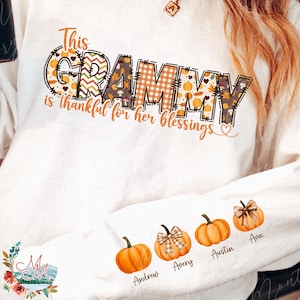 This Grammy Is Thankful For Her Blessings PNG | Fall Grandma DTF DTG Sublimation File | Thanksgiving Grammy Digital Download Sleeve Design