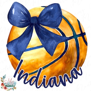 Indiana Basketball PNG | Indiana Coquette Bow e Basketball DTF DTG Sublimation Clipart | Download de arquivo de design digital do time esportivo de Indiana