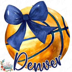 Denver Basketball PNG | Colorado Coquette Bow e Basketball DTF DTG Sublimation Clipart | Download de arquivo de design digital do Denver Sports Team