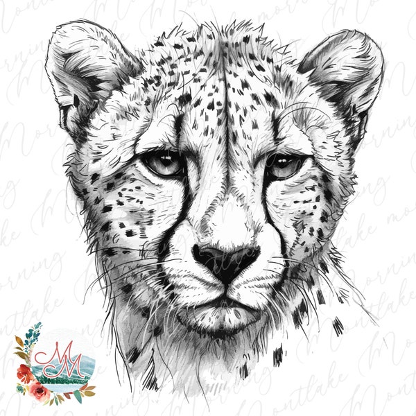 Cheetah PNG | Cheetah Digital Design Drawing | African Animal T-Shirt Printable | Safari Clipart | Men's Women's Children's Tee Sublimation