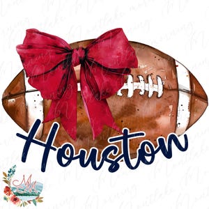Football coquette PNG | Football de Houston PNG | Conception de football du Texas | Football américain et noeud des cliparts | Fichier numérique de l'équipe sportive bleu rouge