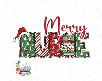 Feliz enfermera PNG / Sublimación de enfermera navideña / Lindo archivo de diseño digital navideño de enfermera con gorro de Papá Noel / Clipart de enfermera navideña / Temporada festiva