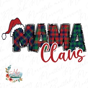 Mamãe Noel PNG | Xadrez Natalino Combinando Sublimação Familiar | Arquivo de design digital de Natal de chapéu de Papai Noel bonito | Férias, mamãe, e, mim Clipart