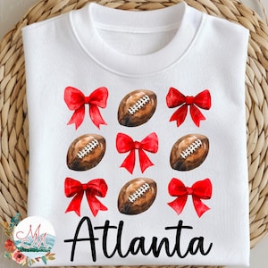 Coquette Football PNG | Sublimação de Atlanta Football | Design de beisebol feminino da Geórgia | Clipart de bolas de futebol e arcos | Arquivo digital de equipe esportiva