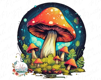 Hongo PNG / Sublimación de hongos boho retro hippie / Archivo de diseño digital de hongos / Descarga de camiseta de hongos PNG / Sublimación de hongos psicodélicos