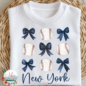 PNG di baseball Coquette / DTF dtg di baseball di New York a sublimazione / Download di design digitale di baseball di New York / Clipart di baseball e fiocchi di New York