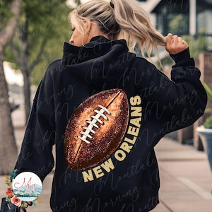 Football de la Nouvelle-Orléans PNG | Ballon de football à paillettes New Orleans DTG DTF Sublimation | Conception numérique de l'équipe sportive girly de Louisiane, football scintillant