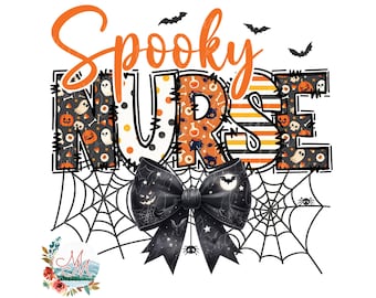 Spooky Nurse PNG | Spooky Season Nurse Coquette Bow Sublimation DTF DTG | Cute Halloween Fall Medical Doctor Digital Design File Download