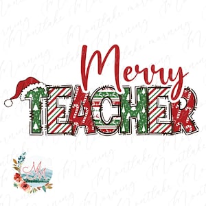 Merry Teacher PNG / Natale Scuola Insegnante Sublimazione / Carino Cappello da Babbo Natale Insegnante File di Design Digitale di Natale / Vacanze Insegnante Clipart