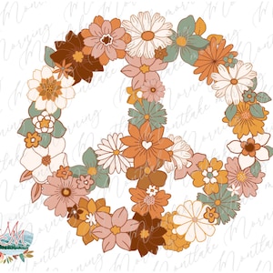 Signe de la paix PNG | Conception de t-shirt floral rétro bohème hippie vintage fichier numérique sublimation png | Clipart hippie enfant paix amour fleur des années 60