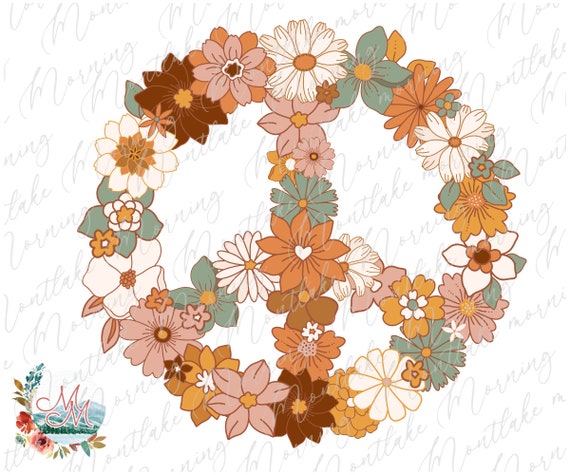 Peace Sign PNG | Floral Retro Boho Hippie Vintage Sublimation Digital File T-Shirt Design png | 60s Peace Love Flower Child Hippy Clipart