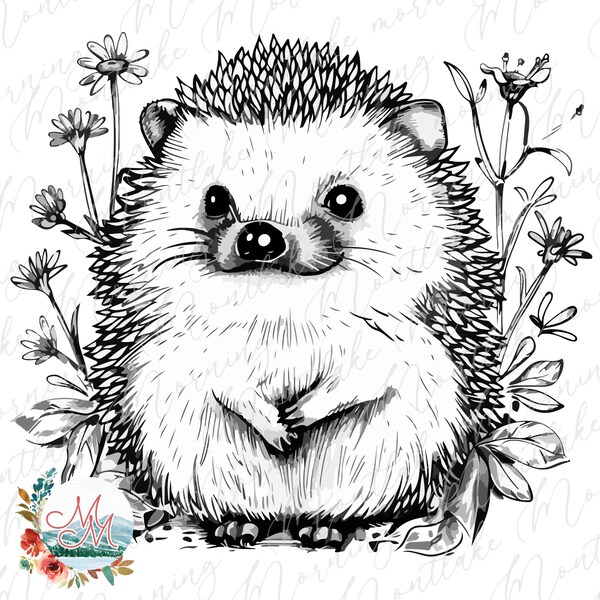 Hedgehog PNG | Boho Hedgehog Sketch Digital Design | Forest Animal T-Shirt Printable | Woodland Clipart | Little Kid T-Shirt Sublimation