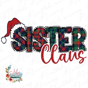 Irmã Noel PNG | Xadrez Natalino Combinando Sublimação Familiar | Arquivo de design digital de Natal de chapéu de Papai Noel bonito | Feriado, mamãe, e, mim Clipart