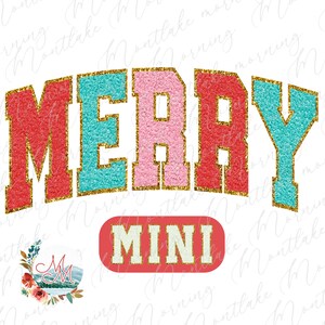 Feliz mini equipo universitario PNG / Lindas letras deportivas de chenilla sintética navideñas a juego para la sublimación familiar / Bebé niña retro, vacaciones, mamá y yo