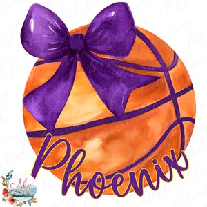 Basket-ball Phoenix PNG | Arizona Coquette Bow et Basketball DTF DTG Sublimation Clipart | Téléchargement du fichier de conception numérique de l'équipe sportive de Phoenix