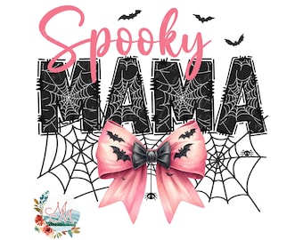 Spooky Mama Halloween PNG | Coquette Spooky Mama Halloween PNG | Spooky Mama Bow PNG | Pink Halloween Mom Mommy and Me Digital Design File