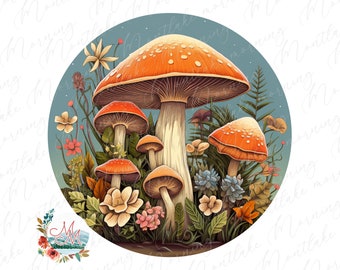 Hongo PNG / Sublimación de hongos hippies retro boho / Archivo de diseño digital de hongos estéticos / Descarga de camiseta de hongos Cottage Core PNG