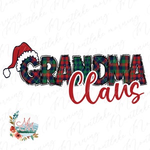 Vovó Noel PNG | Natal Xadrez Combinando Sublimação Familiar | Arquivo de design digital de Natal de chapéu de Papai Noel bonito | Feriado, mamãe, e, mim Clipart