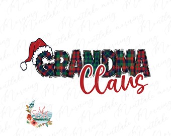 Oma Claus PNG | karierte Weihnachten passende Familie Sublimation | Niedliche Weihnachtsmütze mit Weihnachtsmannmütze Digitales Design | Urlaub Mama und ich Clipart