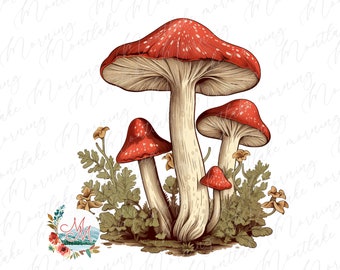 Hongo PNG / Sublimación de hongos boho retro hippie / Archivo de diseño digital de hongos estéticos / Descarga de camiseta de hongos Cottage Core PNG