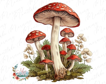Hongo PNG / Sublimación de hongos hippies retro boho / Archivo de diseño digital de hongos estéticos / Descarga de camiseta de hongos Cottage Core PNG