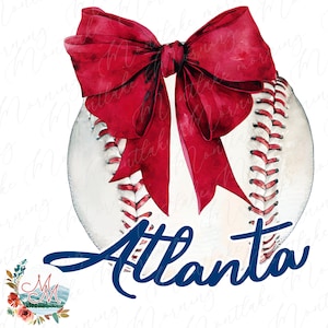 Coquette Baseball PNG | Sublimação de beisebol de Atlanta | Design feminino de beisebol da Geórgia | Clipart de beisebol e arco | Arquivo digital de equipe esportiva