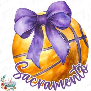Sacramento Basketball PNG for DTF DTG Sublimation | Sacramento Basketball Digital Design File Download | Girly Sacramento Basketball and Bow