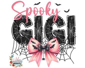 Spooky Gigi Halloween PNG | Coquette Spooky Gigi Halloween PNG | Spooky Grandma Bow PNG | Pink Halloween Gigi Nana Nanny Digital Design File