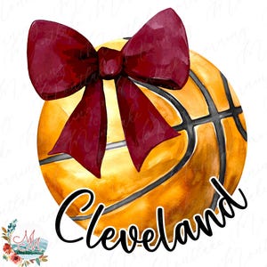 Coquette Basketball PNG | Cleveland Basketball PNG | Ohio Basketball Design | Clipart de Basquete e Arco | Arquivo de Download Digital de Equipe Esportiva