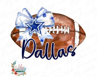 Sublimación de fútbol de Dallas / Coquette Football PNG / Girly Texas Football Design / Football and Bow Clipart / Archivo digital del equipo deportivo