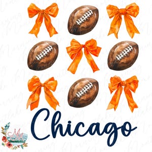 Futebol de Chicago PNG | Arquivo de Design Digital de Futebol de Illinois Coquette | Sublimação de Time Esportivo de Chicago | Clipart de Laços de Futebol Download PNG