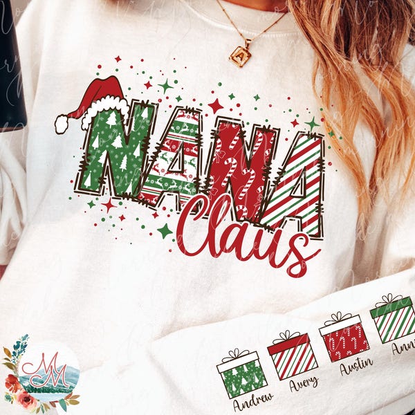 Nana Weihnachtsmann PNG | Weihnachten Oma png für DTF DTG Sublimation | Urlaub Mimi Gigi Digitales Design Datei Download personalisierte Ärmel png