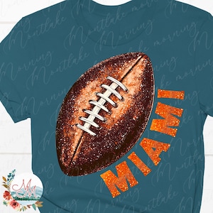 Miami Football PNG | Miami Glitter Football png | Girly Florida Glittery Football Digital Design File | | Sports Team Sublimation Download