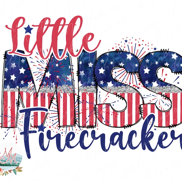 Little Miss Firecracker PNG | Fourth of July Kid Sublimation | July 4th Girl T-Shirt | America Toddler png | USA Patriotic Independence File