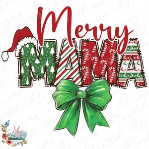 Feliz mamá coqueta PNG / Feliz mamá Navidad DTF DTG Sublimación / Feliz mamá lazo festivo Diseño digital Archivo Descarga / Camiseta navideña