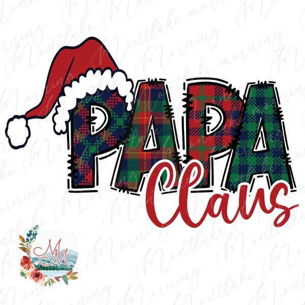 Papa Claus PNG | Christmas Plaid Matching Family Sublimation | Cute Santa Hat Christmas Digital Design File | Holiday Mama and Me Clipart