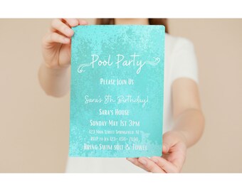 Pool Party Birthday Invite Editable Template