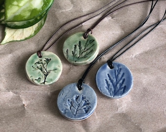 Ceramic Pendant | Botanical Adjustable Necklace | Floral pendant light ceramic jewelry