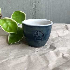 Ceramic Espresso Cup, Cat Paw Mug, handmade pottery Blue