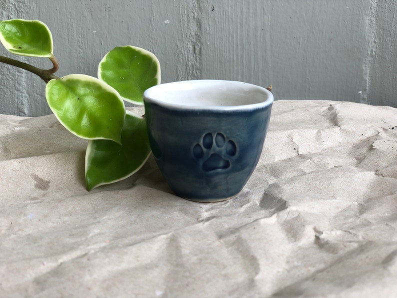 Ceramic Espresso Cup, Cat Paw Mug, handmade pottery Blue