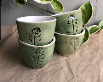 Floral Botanical Ceramic Espresso Cup, handgemaakte mok, cadeau voor koffieliefhebber