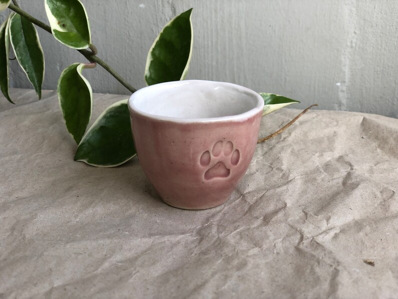 Ceramic Espresso Cup, Cat Paw Mug, handmade pottery Pink