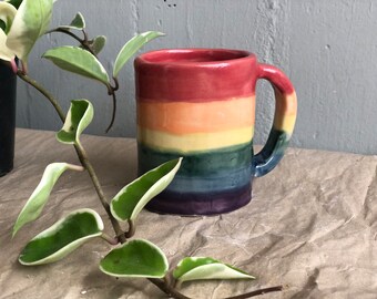 Rainbow Mug,  ceramic handmade coffee mug, Pride Celebration Gift